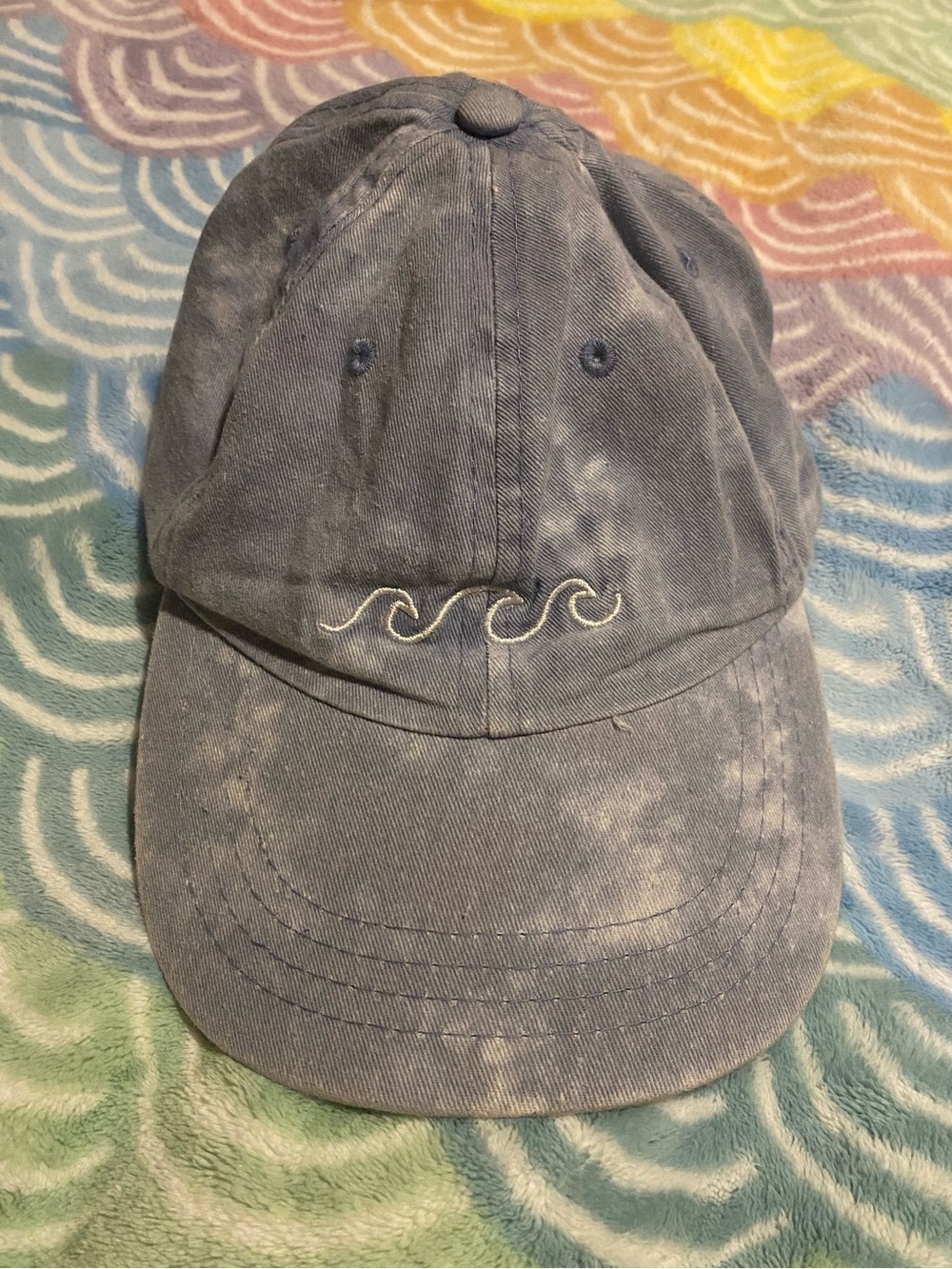 Blue Hat Embroidered waves